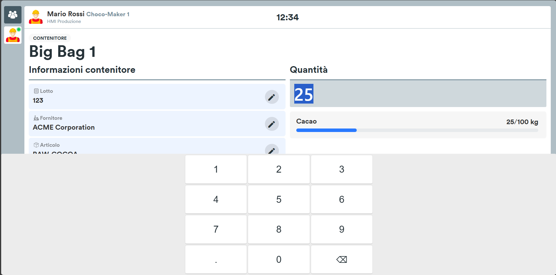 Containers > actions > quantity